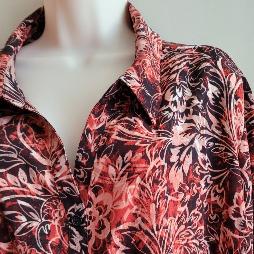 Catherine's red rust brown Fall Button Down shirt 3X 26/28 Petite